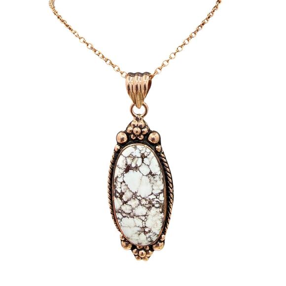 Natural White Horse Jasper Copper Pendant 22 inch Necklace Handmade Artisan - Picture 2 of 8